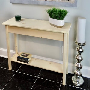 Unfinished Pine Shaker Console Sofa Wall Table With Shelf-36&quot; long x 11.25&quot; deep x 30&quot; tall