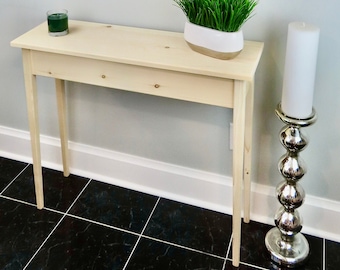 Consola Shaker de pino sin terminar: mesa de pared para sofá con patas cónicas de 91 cm