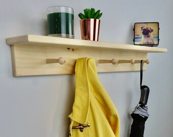 Unfinished Shaker Peg Coat Hat Rack With Shelf 30"