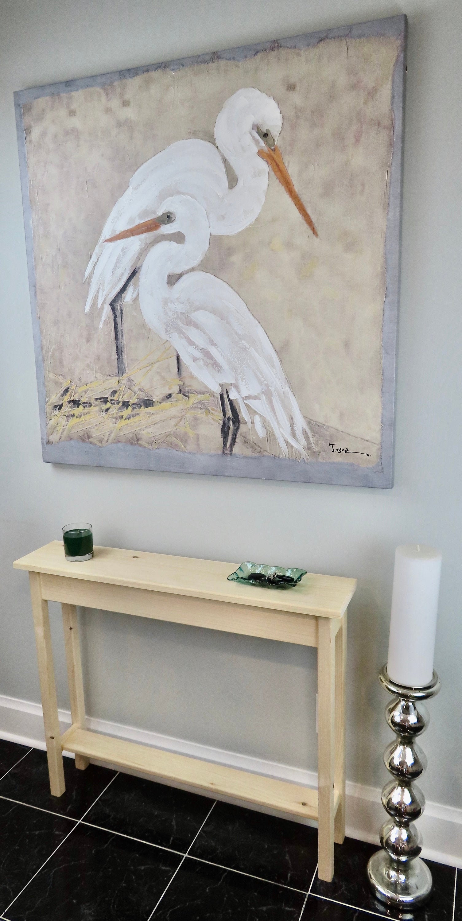 Unfinished Pine Narrow Shaker Console, Sofa, Wall Table With Shelf- 3…