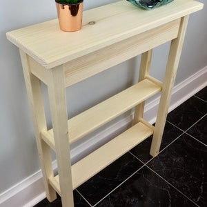 Unfinished Pine Narrow Shaker Console Sofa Wall Table With 2 Shelves- 24" long x 7.5" deep x 30" tall