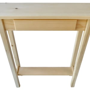 Unfinished Pine Narrow Shaker Console Sofa Wall Table With Bottom Shelf and False Drawer- 24&quot; long x 7.5&quot; deep x 30&quot; tall