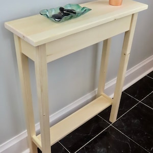 Unfinished Pine Narrow Shaker Console Sofa Wall Table With Bottom Shelf- 24&quot; long x 7.5&quot; deep x 30&quot; Tall