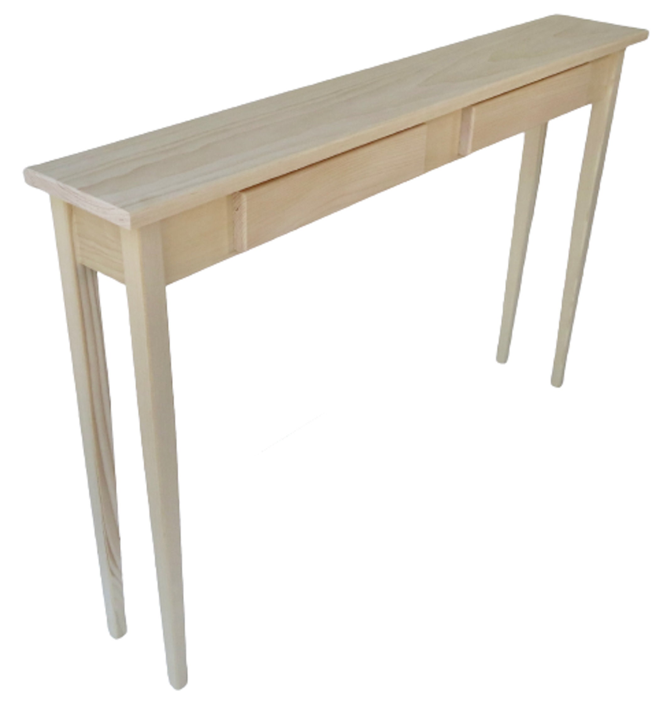 Unfinished Pine Narrow Shaker Console Sofa Wall Table With False