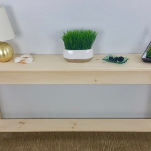Unfinished Pine Shaker Console Sofa Wall Table With Shelf- 60" long x 11.25" deep x 30" tall