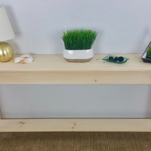 Unfinished Pine Shaker Console Sofa Wall Table With Shelf- 60&quot; long x 11.25&quot; deep x 30&quot; tall
