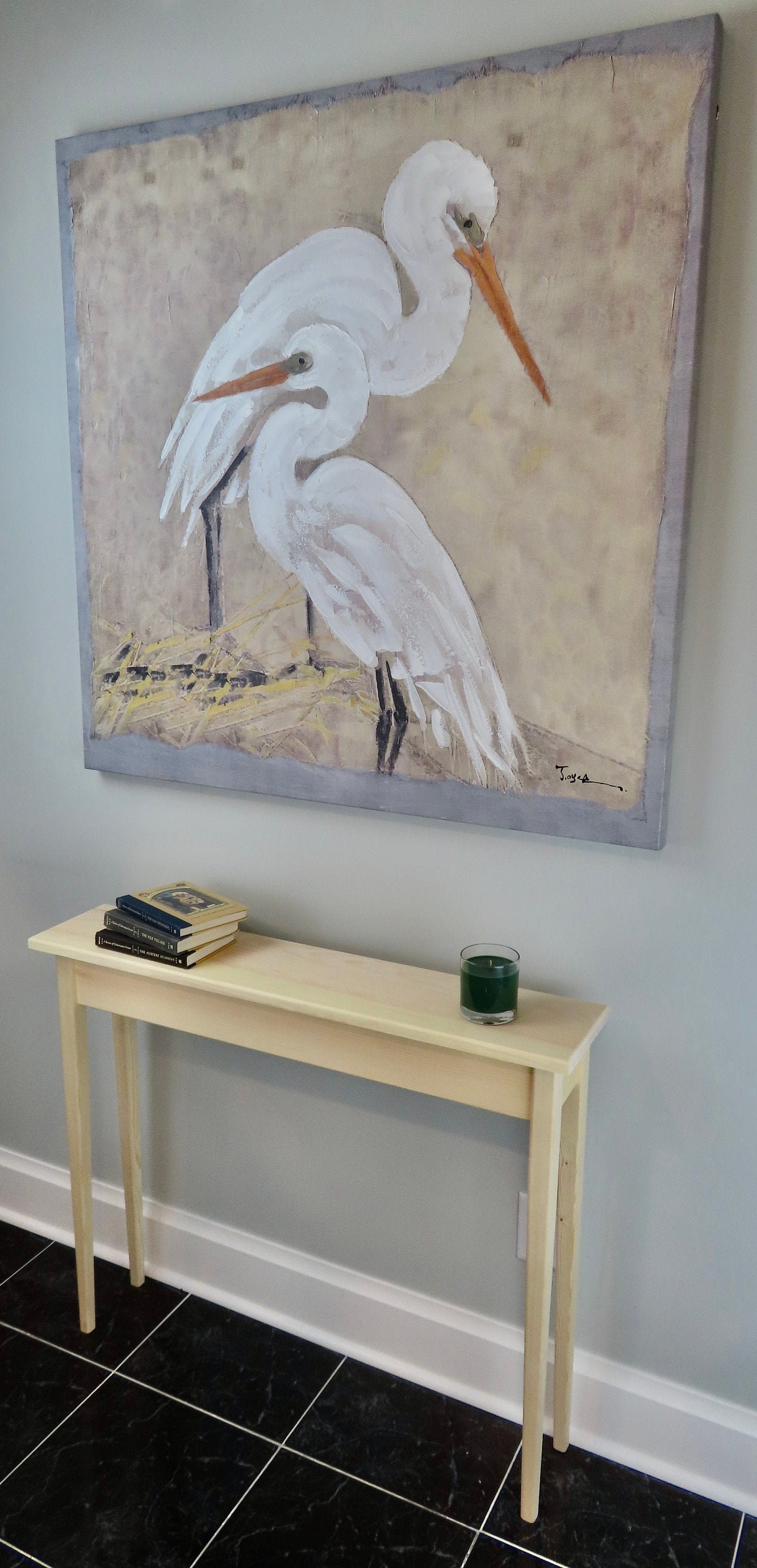 Unfinished Pine Narrow Shaker Console Sofa Wall Table With Tapered Le…
