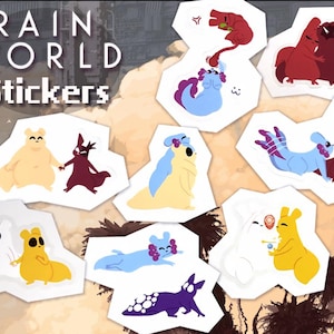 Slugcat Stickers, Duos: Survivor, Monk, Hunter, Gourmand, Rivulet, Spearmaster, Artificer | Rain World