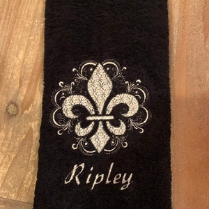 French Fleur de Lis Embroidered White Hand Towel – Linen and Letters