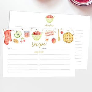 Watercolor Recipe Cards - Set of 15, 30, or 50 - Dessert Pie Theme - Watercolor Illustrations - 4x6 - High Quality Linen Cardstock - Gift