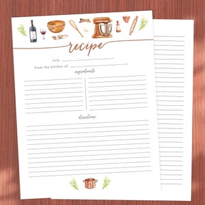 Large 8.5x11 Watercolor Recipe Cards Copper - Etsy