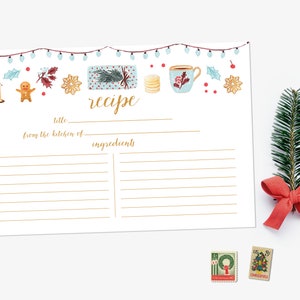 Watercolor Recipe Cards - Set of 15, 30, or 50 - Christmas Gifts - Watercolor Illustrations - 4x6 - Quality  Linen Cardstock - Stocking