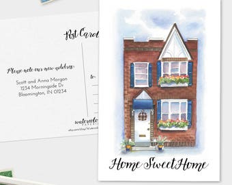 We've Moved Postcards - Watercolor Moving Announcement Cards - Set of 15, 30, or 60 - Change of Address - Retro - Blue Shutters