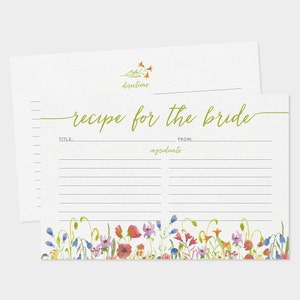 Recipe Cards Set of 15, 30 or 50 Wildflower Floral Border Design 4x6 Recipe Cards Bridal Shower High Quality Linen Cardstock image 2