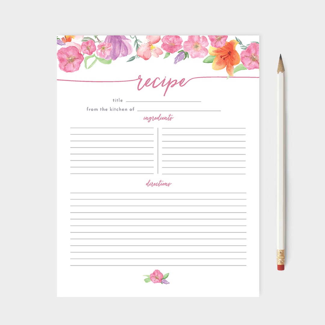large-8-5x11-watercolor-recipe-cards-summer-flowers-kitchen-watercolor
