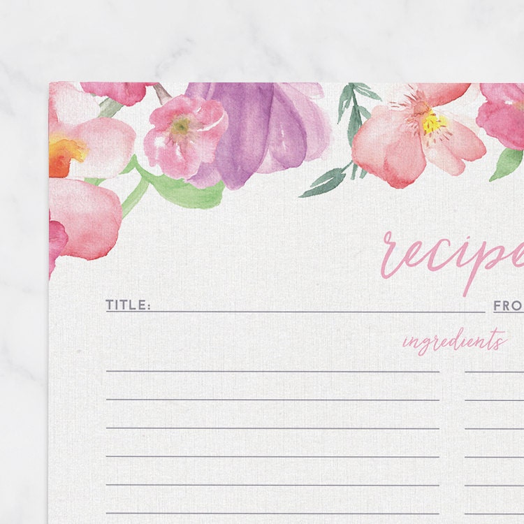 Recipe Cards Set of 15 30 or 50 Summer Floral Border Design - Etsy