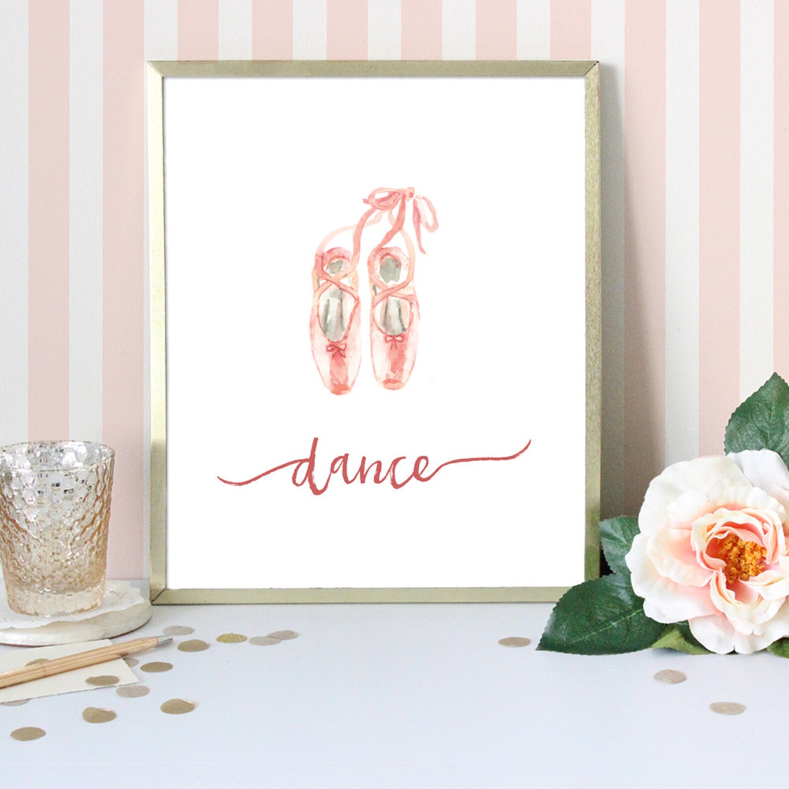 ballet art print - pink ballet shoes - dance - watercolor art print - nursery decor - various sizes - modern art ballet art print - pink ballet shoes - dance - watercolor art print - nursery decor - various sizes - modern art