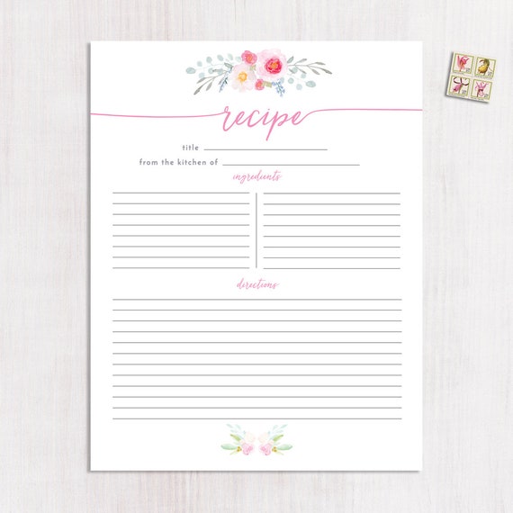 Large 8.5x11 Watercolor Recipe Cards Pastel Pink | Etsy
