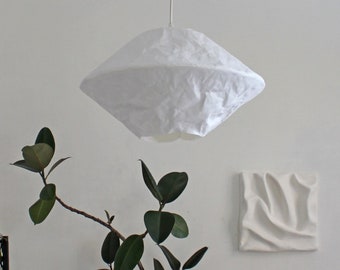 Paper lampshade, washable paper lampshde, bonbon lamp, UFO shape, white lamp, pendant lamp, light, lighting, wabi-sabi, retro