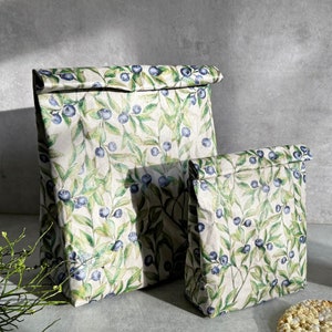 Sac à lunch en papier, sac à lunch en papier lavable, réutilisable, minimaliste, écologique, zéro déchet, imprimé myrtilles