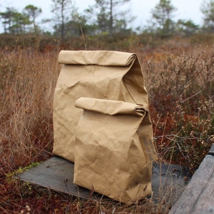 Sac à lunch en papier, sac à lunch en papier lavable, sac à lunch en cuir végétalien, réutilisable, rangement des aliments, minimaliste, écologique, zéro déchet, ensemble de couverts Marron