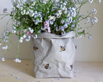 Bee design paper bag, washable paper bag, bumble bee print