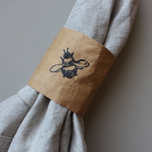 Napkin rings, washable paper rings, natural materials, green kitchen accessory, table decor, bee, acorn, flower, rustic style