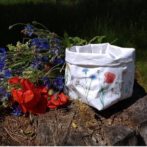 Meadow flowers design paper bag, washable paper basket, nature decor, summer in your home, wild flowers, garden image 2