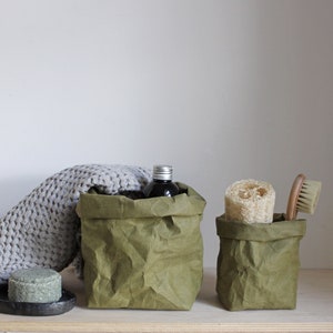 Green washable paper bag, storage baskets, bathroom storage, kitchen storage, eco, sustainable