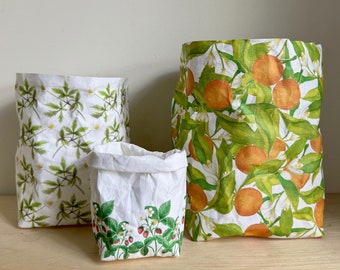 Washable paper baskets - colourful prints - flowers, fruits and berries