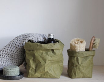 Green washable paper bag, storage baskets, bathroom storage, kitchen storage, eco, sustainable