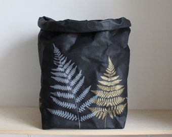 Fern print design baskets, made from washable paper, interior decor, sustainable and beautiful storage, forest inspired