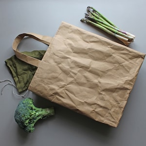 Sacchetto di carta, sacchetto di carta lavabile, borsa a tracolla, borsa della spesa, tote, look shabby chic, borsa da mercato, eco-consapevole