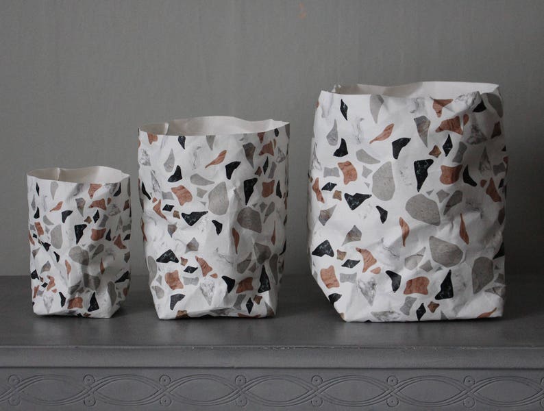 Stylish storage, Terrazzo pattern washable paper bag, paper storage basket, abstract pattern, granite, monochrome, modern home image 5