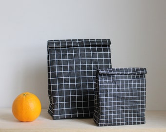 Black and white grid lunch bag, washable paper bag, carry all bag