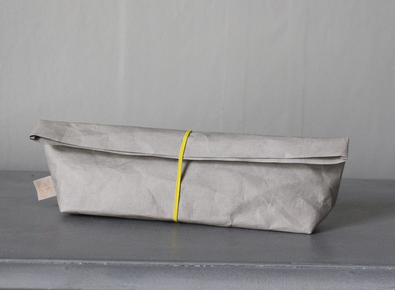 Pencil Case, grey washable paper bag, Concrete look, Minimalist style, Desk organizer, Artist, Architect, Back to School image 7