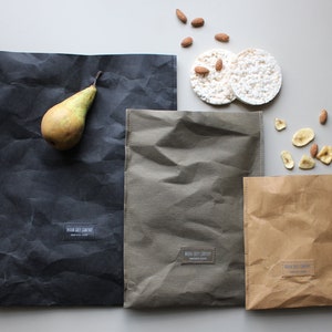 Sac à lunch, sac en papier réutilisable, sac en papier lavable, rangement des aliments, étui pour i-pad, pochette, végétalien, minimaliste, écologique, zéro déchet, emballage plat