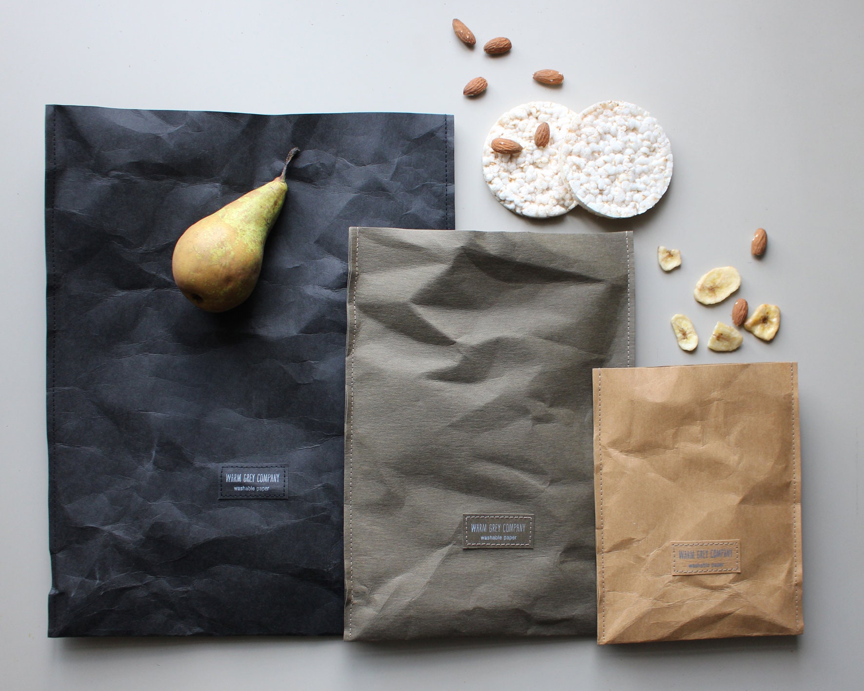 2PCS Washable Kraft Paper Bags Brown Eco-friendly Reusable Paper