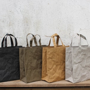 Paper bag, washable paper bag, shoulder bag, shopping bag, tote, shabby chic look, market bag, eco-conscious Gray