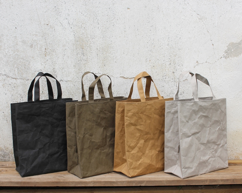 Paper bag, washable paper bag, shoulder bag, shopping bag, tote, shabby chic look, market bag, eco-conscious Grey