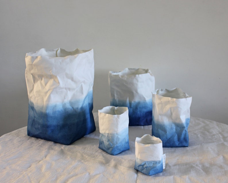 Indigo Blue ombre washable paper bags, Wabi Sabi style, Etsy Awards finalist 2016 image 5
