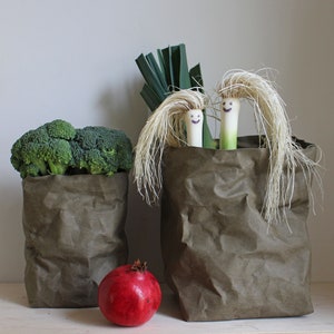 Conservazione sostenibile, Sacchetto di carta color cachi, Carta lavabile, Borsa portaoggetti, Cestino, Contenitore, Vaso, Fioriera, Minimalista, Vita semplice, Verde, Ecologico, Naturale