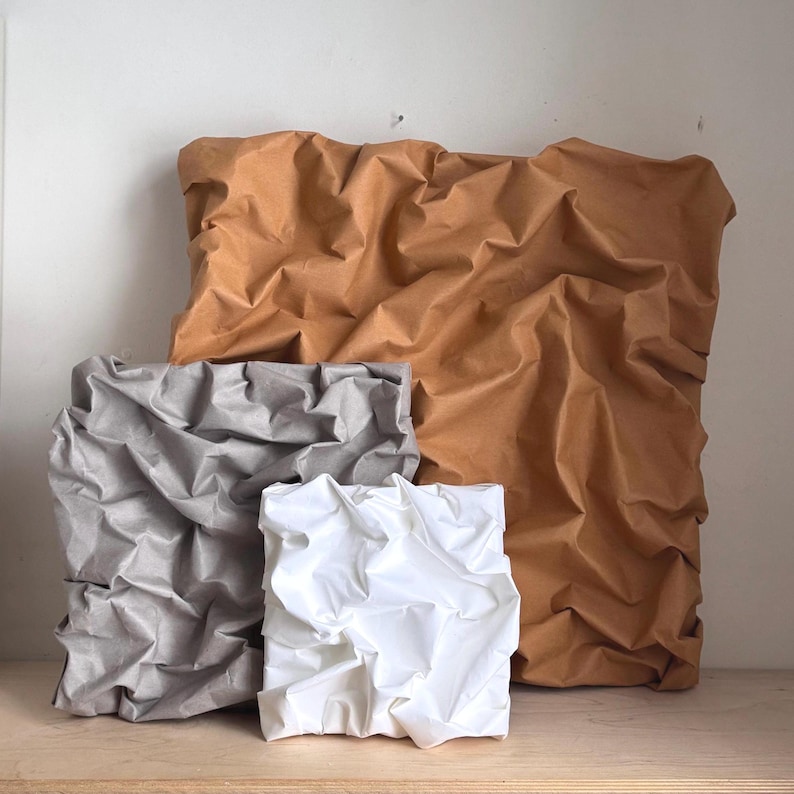 Sculptural Paper Wall Art, Minimalist Wabi Sabi Decor, Pantone cloud dancer 2026 image 2