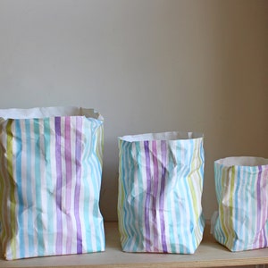 Stripy or Gingham paper basket, washable paper bag, joyful storage, fun storage, retro, candy, pastels, checkered image 7