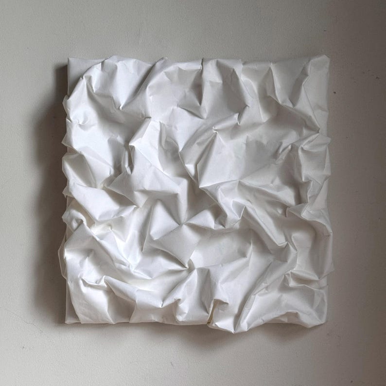 Sculptural Paper Wall Art, Minimalist Wabi Sabi Decor, Pantone cloud dancer 2026 White
