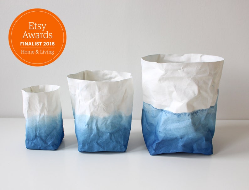 Indigo Blue ombre washable paper bags, Wabi Sabi style, Etsy Awards finalist 2016 image 2