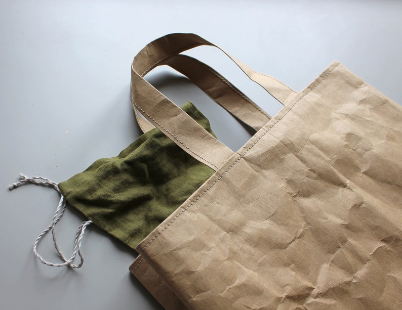 Paper bag, washable paper bag, shoulder bag, shopping bag, tote, shabby chic look, market bag, eco-conscious image 5