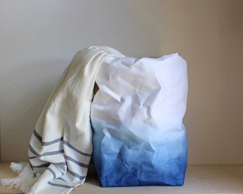 Indigo Blue ombre washable paper bags, Wabi Sabi style, Etsy Awards finalist 2016 XLarge 20x20x35 cm