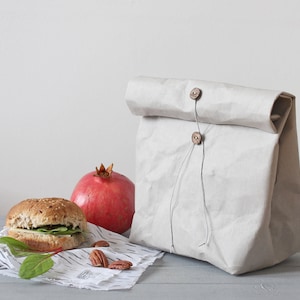 Sac à lunch en papier, sac à lunch en papier lavable, sac à lunch en cuir végétalien, réutilisable, rangement des aliments, minimaliste, écologique, zéro déchet, ensemble de couverts image 5