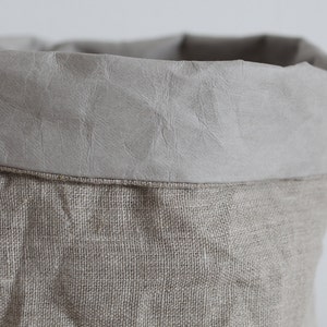 Linen basket, Linen storage bag, washable paper bag, Kitchen storage, bread basket, home decor, hamper, rustic style, wabi-sabi image 5